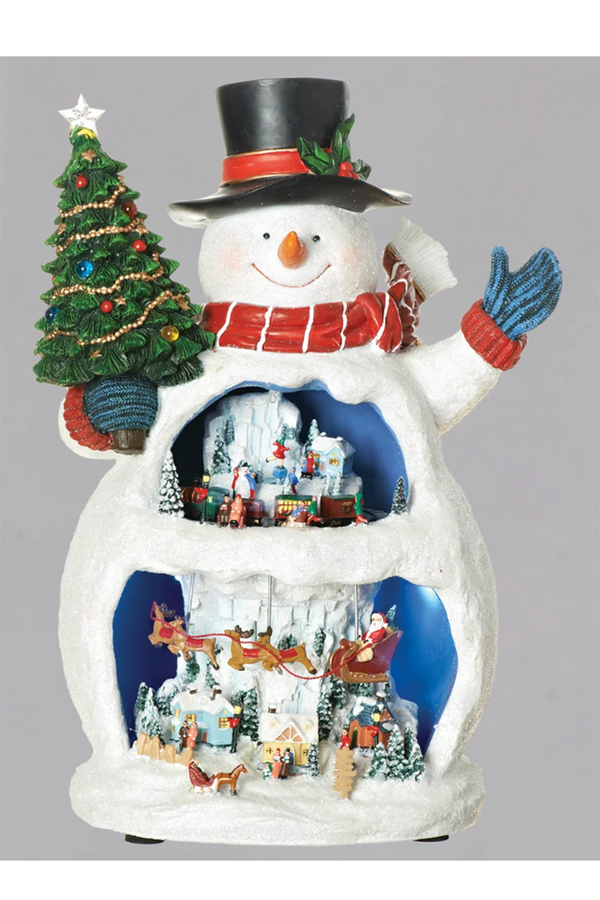 RM Lighted Musical Snowman with Rotating Christmas Village Scenes