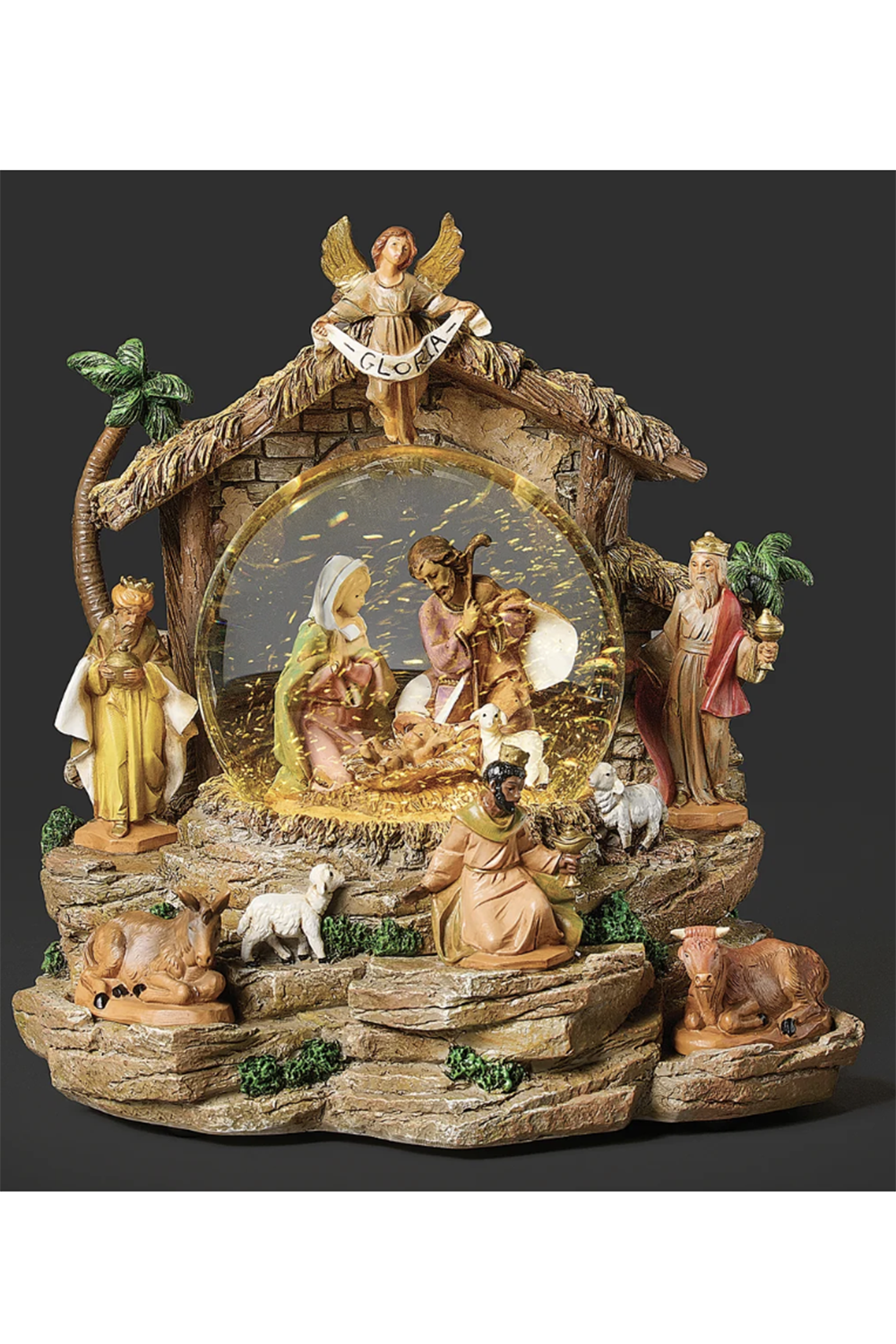RM Fontanini Lighted Musical Swirl Nativity Glitterdome