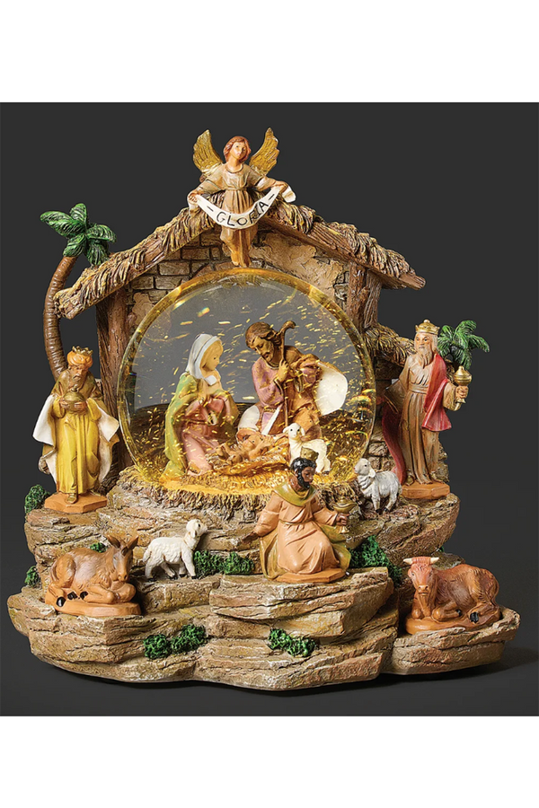 RM Fontanini Lighted Musical Swirl Nativity Glitterdome
