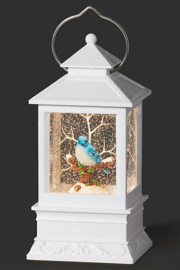 RM Lighted Swirl Bluebird Lantern with Branch & Holly