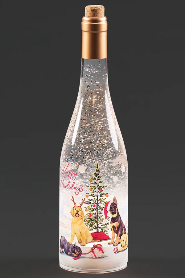 RM Lighted Swirl Happy Howlidays Dog Wine Bottle
