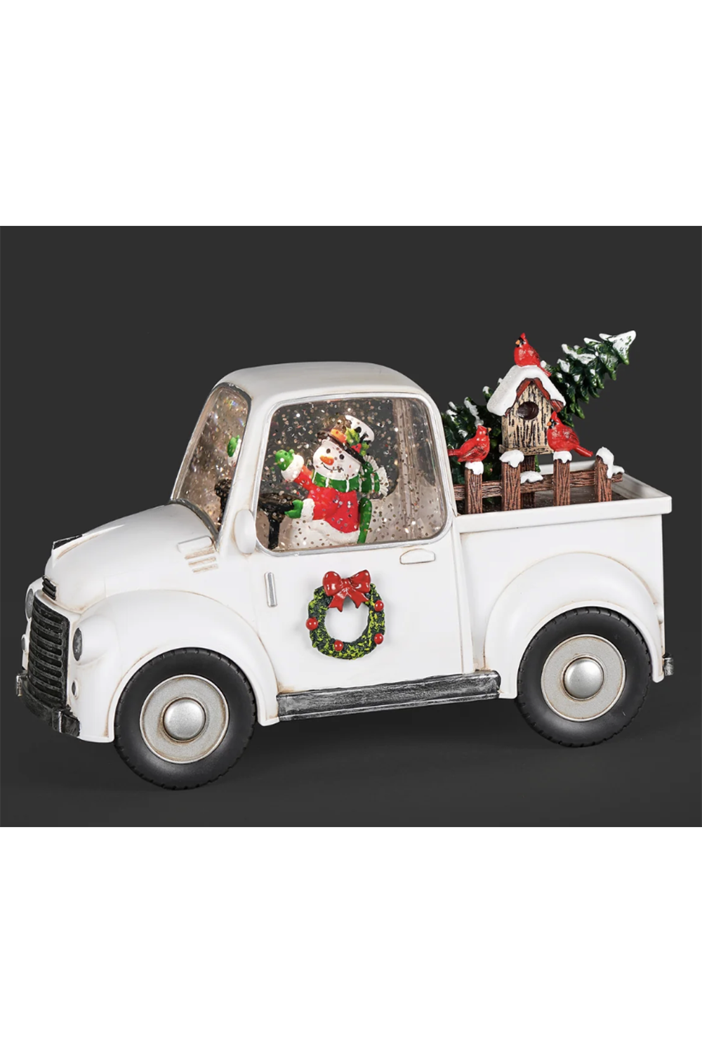 RM Lighted White Truck Snowman & Cardinals on Tree