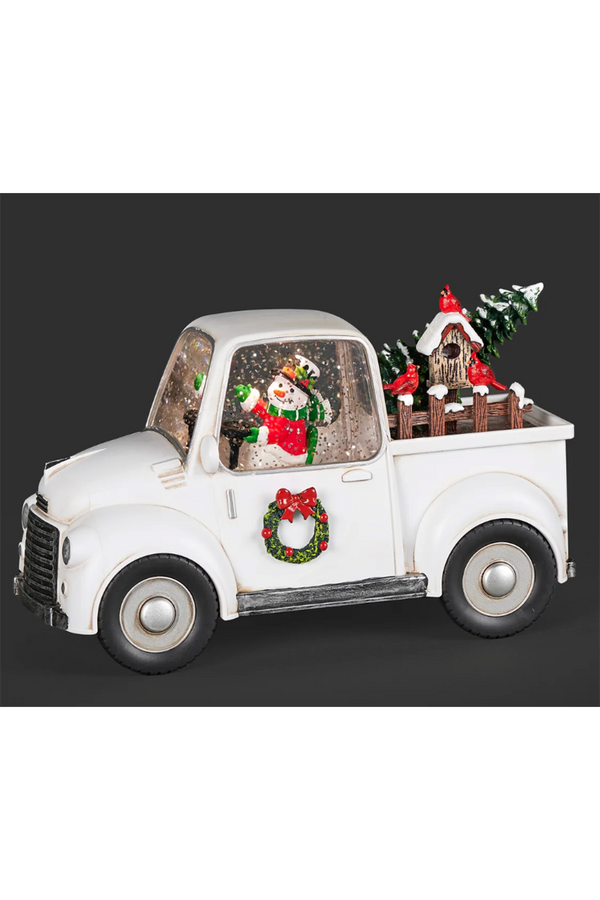 RM Lighted White Truck Snowman & Cardinals on Tree