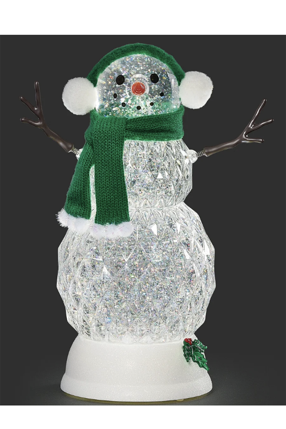 RM Lighted Faceted Snowman with Green Scarf