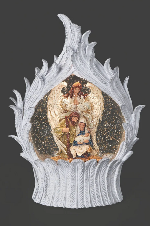 RM Lighted Holy Family in Angel Wing Frame