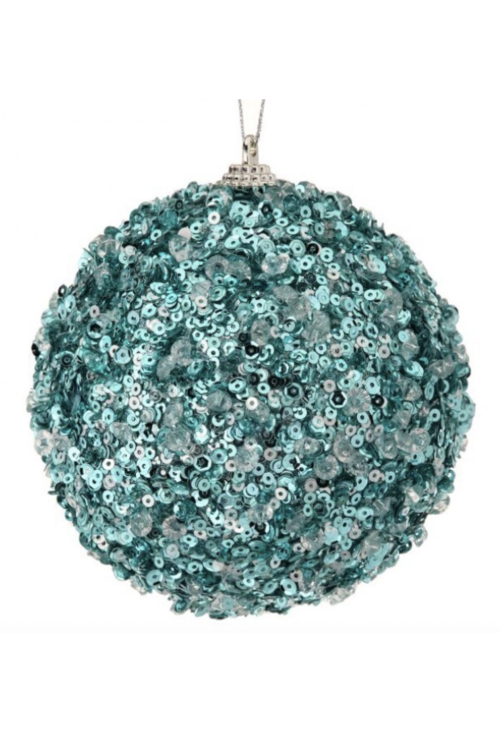 Funky Ornament - Icy Sequin Ball Aqua Blue