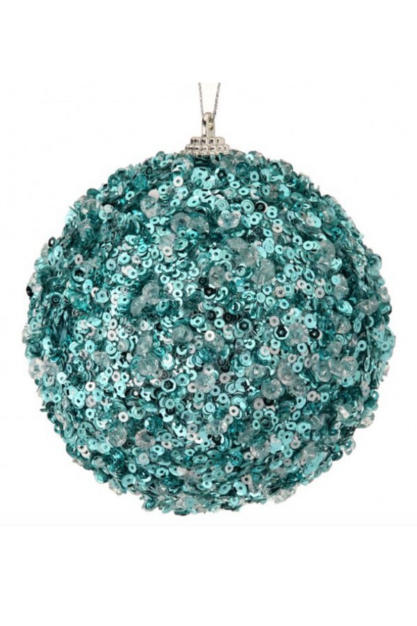 Funky Ornament - Icy Sequin Ball Aqua Blue