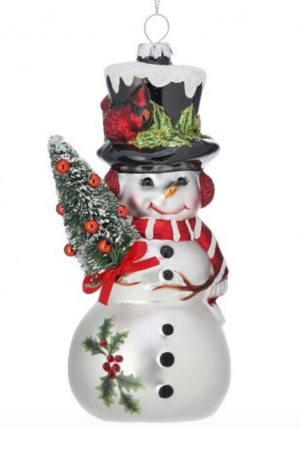 Glass Ornament - Snowman and Tree Cardinal