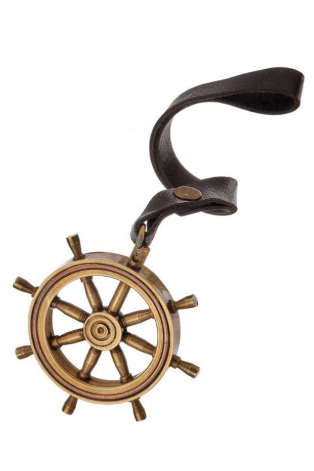 Funky Ornament - Brass + Leather Ships Wheel
