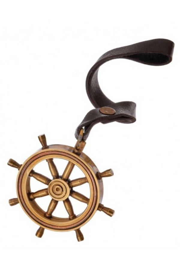Funky Ornament - Brass + Leather Ships Wheel