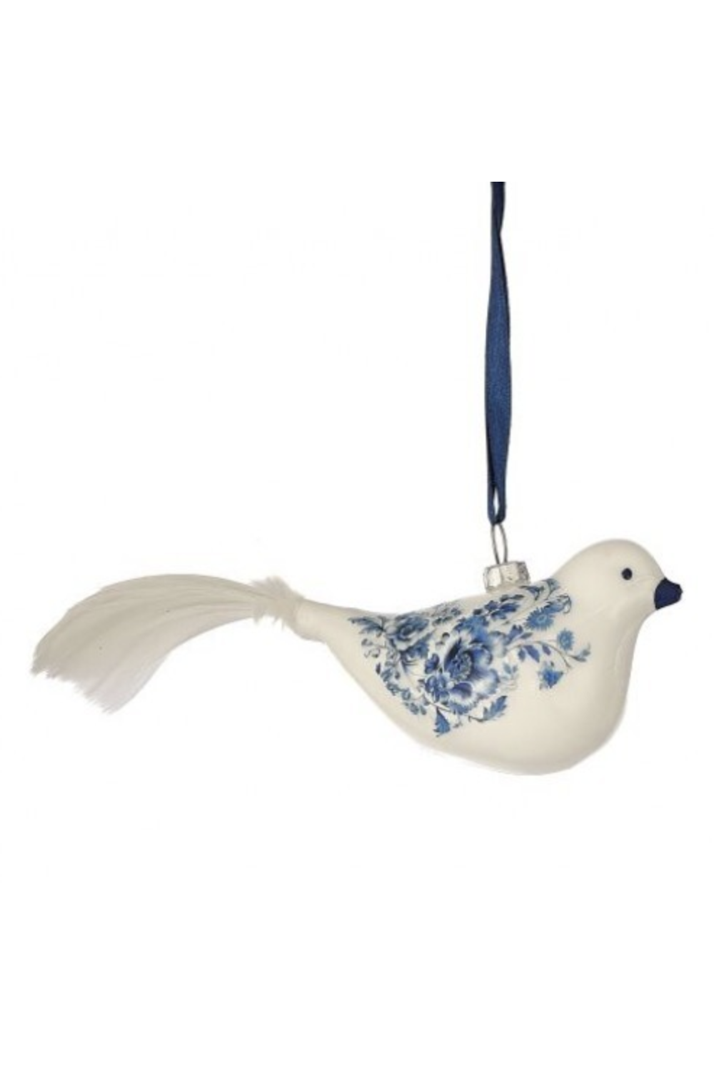 Glass Ornament - Floral Print Blue Bird