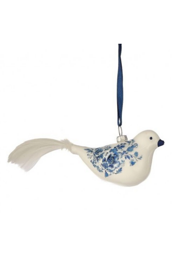 Glass Ornament - Floral Print Blue Bird