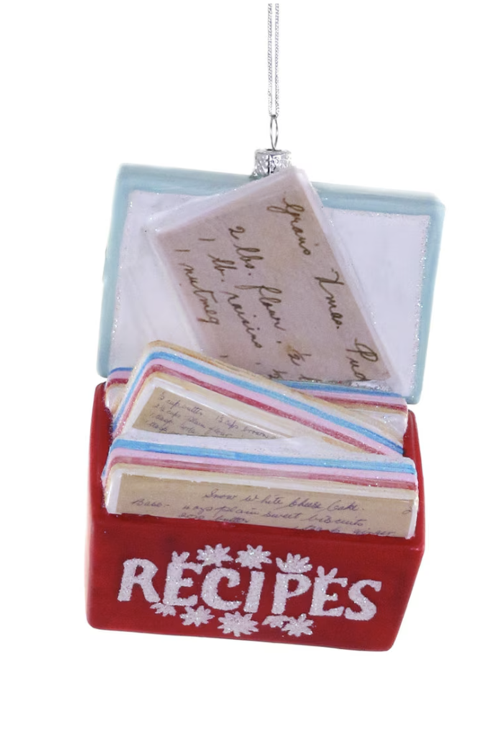 Glass Ornament - Favorite Recipes Box Red