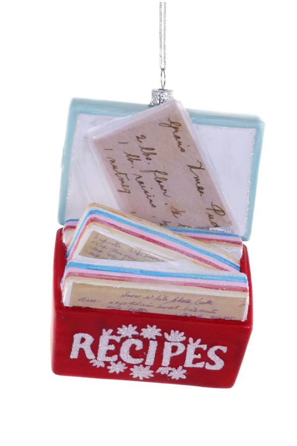 Glass Ornament - Favorite Recipes Box Red