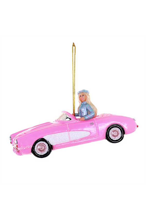 Glass Ornament - Pink Corvette