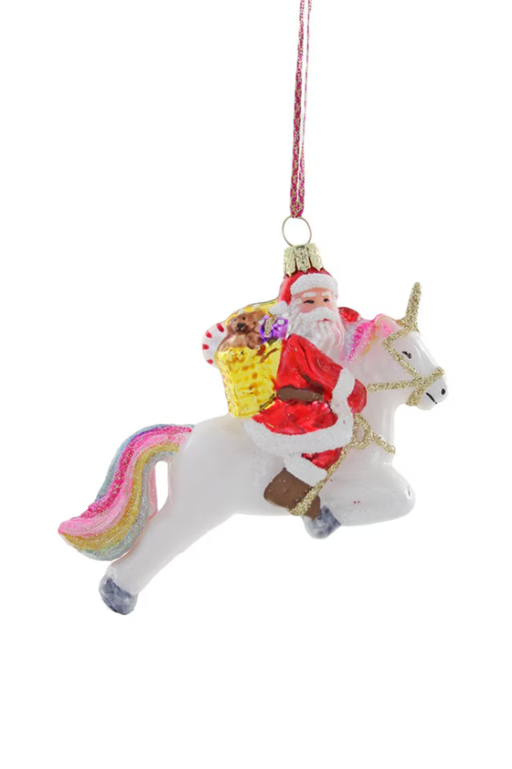Glass Ornament - Magical Fantastical Christmas Santa Unicorn Red