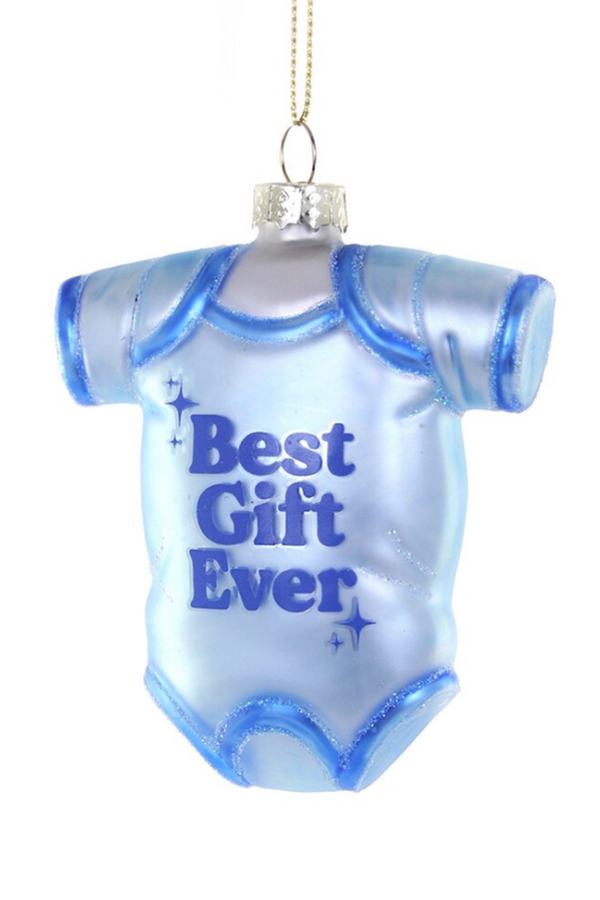 Glass Ornament - Best Gift Ever Onesie Blue