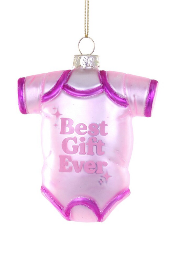 Glass Ornament - Best Gift Ever Onesie Pink