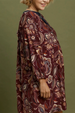 Floral Paisley Split Neck Mini Dress - Maroon