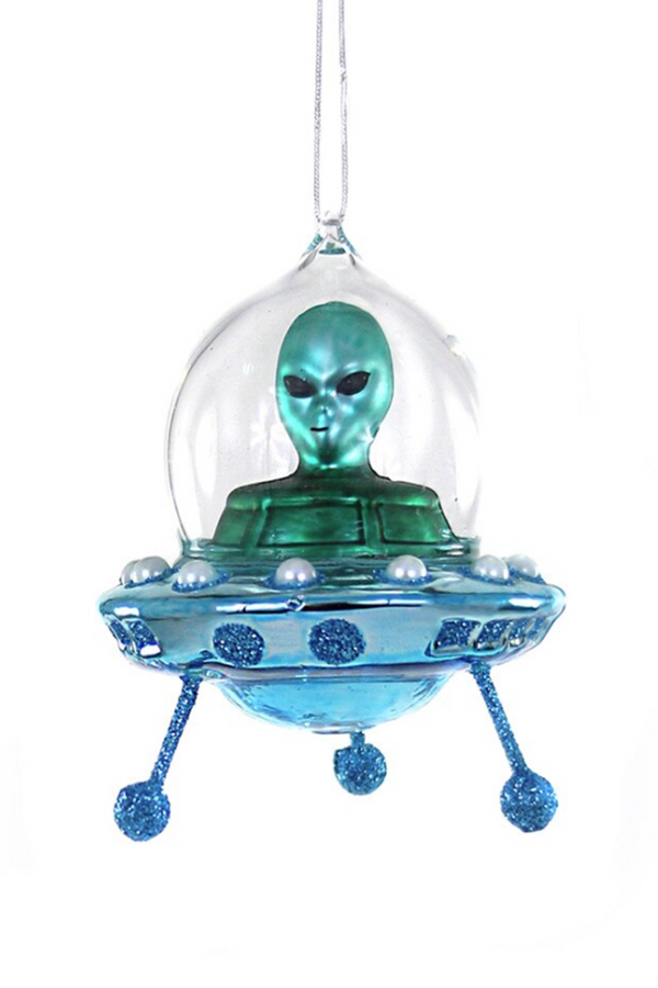 Glass Ornament - Flying UFO