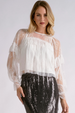 EL Long Sleeve Ruffle Sheer Panel Top - White