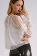 EL Long Sleeve Ruffle Sheer Panel Top - White