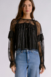 EL Long Sleeve Ruffle Sheer Panel Top - Black
