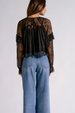 EL Long Sleeve Ruffle Sheer Panel Top - Black