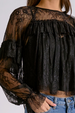 EL Long Sleeve Ruffle Sheer Panel Top - Black