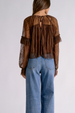 EL Long Sleeve Ruffle Sheer Panel Top - Brown