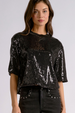 EL Shimmer Crewneck Holiday Top - Black