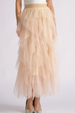 EL Midi Ruffle Tulle Skirt - Beige