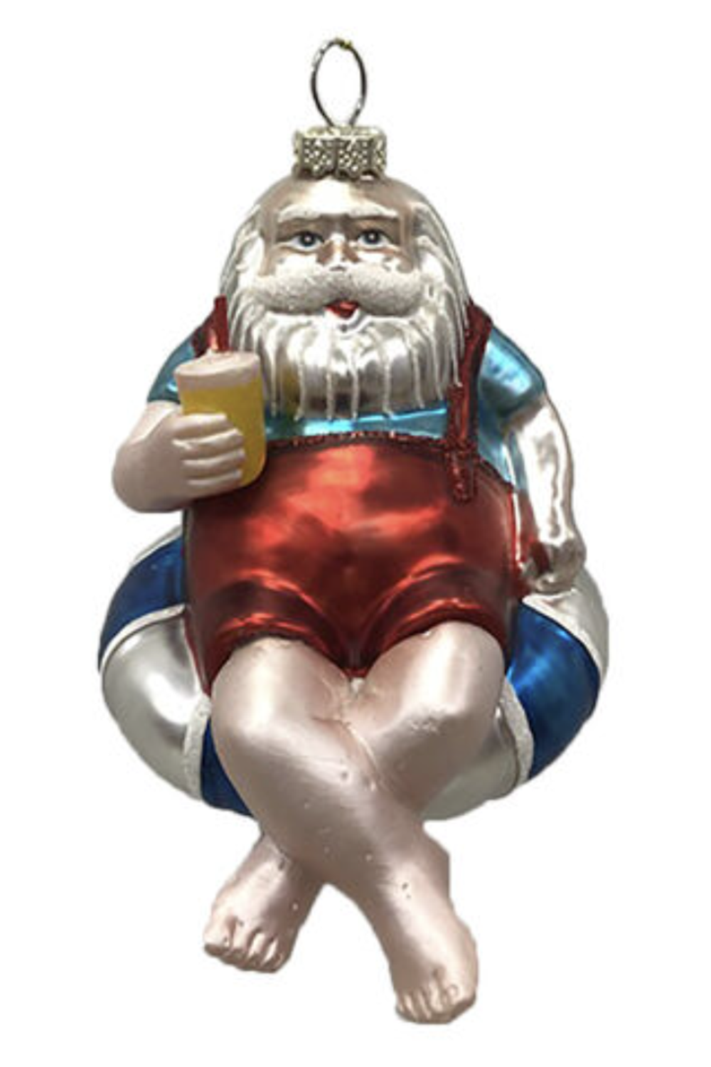 Glass Ornament - Santa on Float with Drink