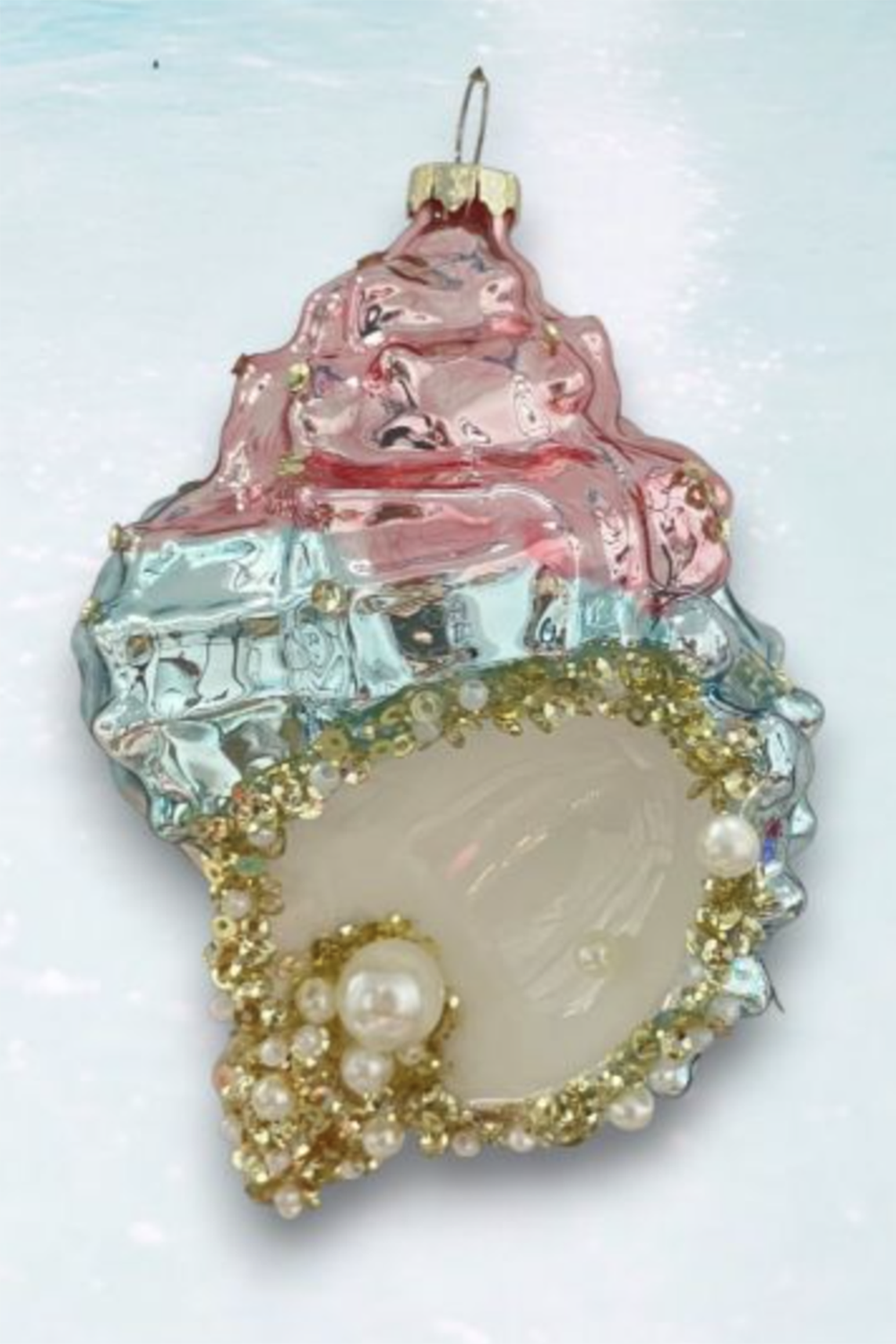 Glass Ornament - Pink & Blue Conch Shell