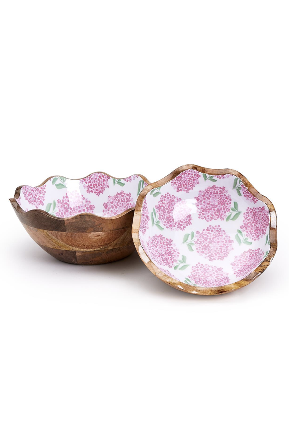 Wood Hydrangea Bowl - Scalloped Pink