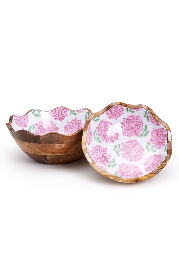 Wood Hydrangea Bowl - Scalloped Pink