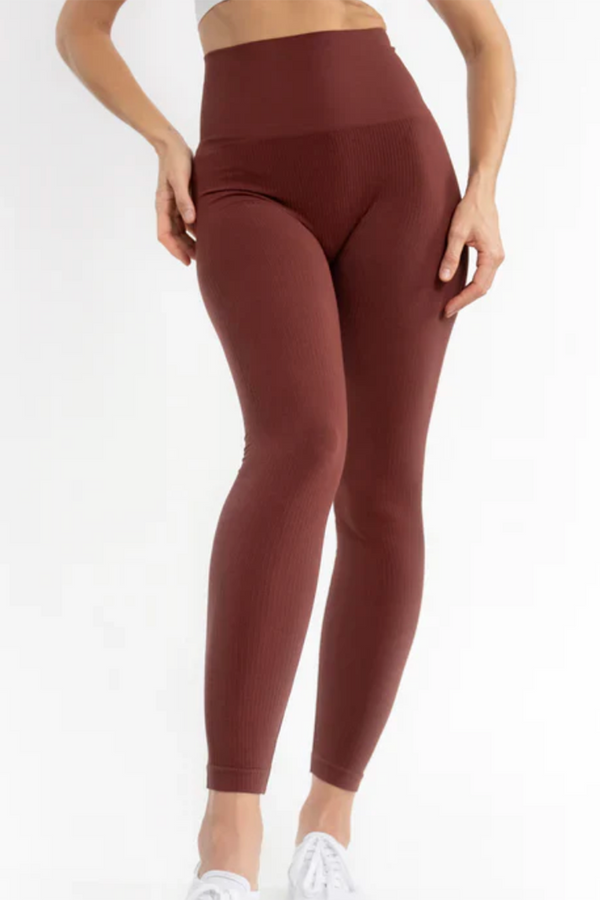 High Waisted Control Top Leggings - Cherry Cola