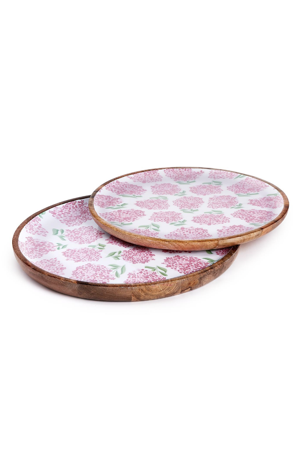 Hydrangea Round Wooden Tray Pink