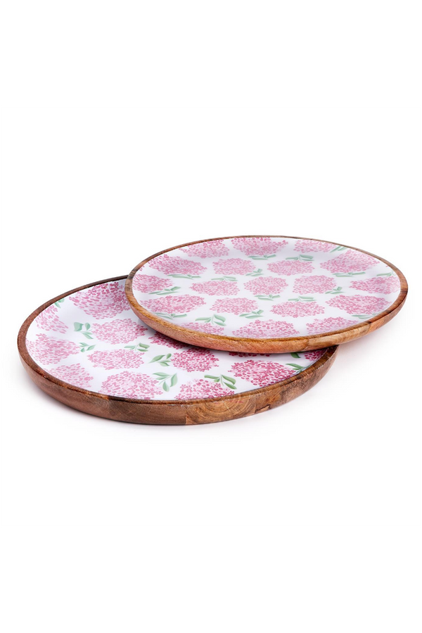 Hydrangea Round Wooden Tray Pink