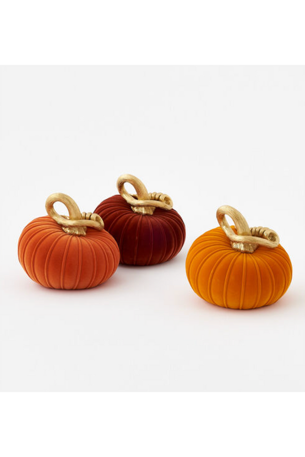 Flocked Pumpkin with Curly Stem