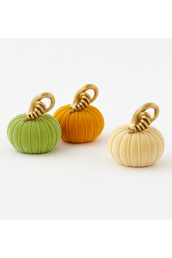 Flocked Pumpkin with Gold Stem