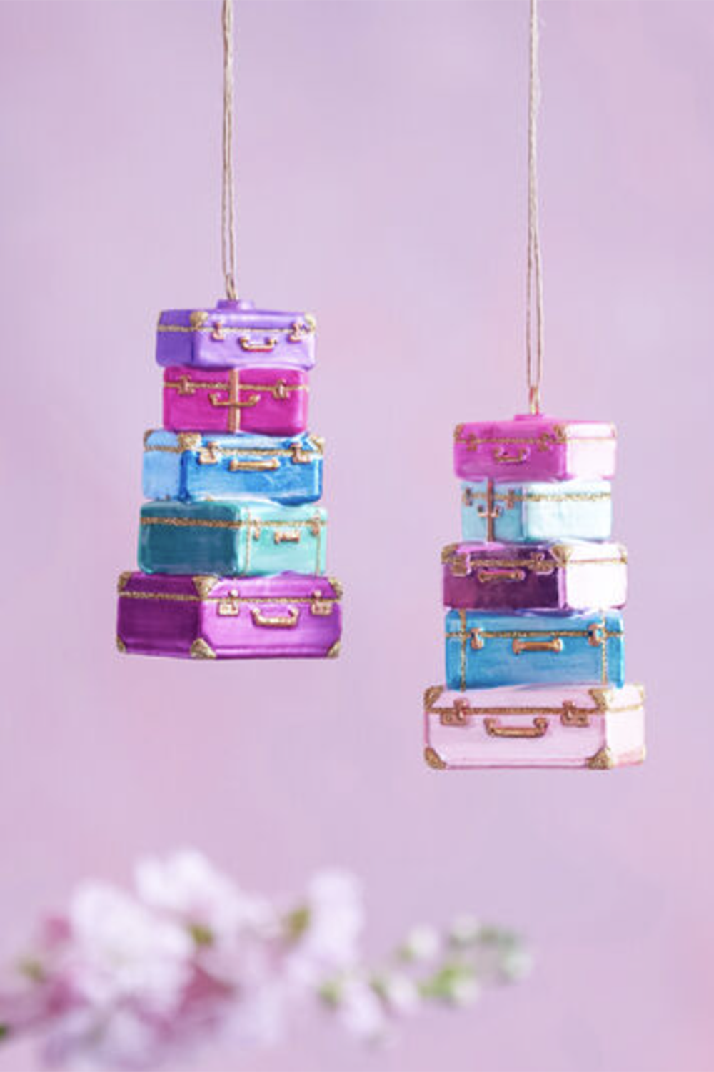 Glass Ornament - Rainbow Suitcase Stack