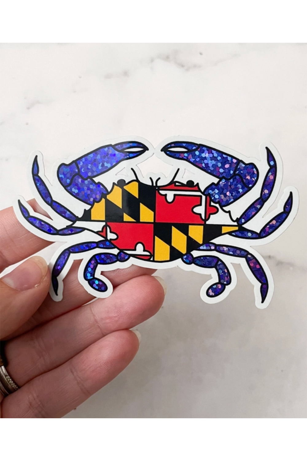 Trendy Sticker - Blue Glitter Crab with Flag