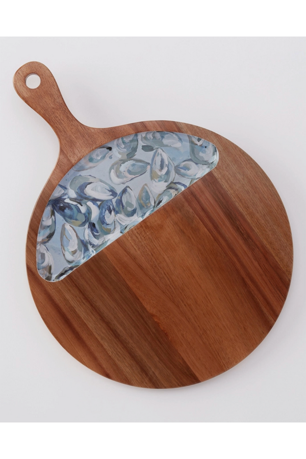 Hovell Wooden Serving Tray (Round) - Pewter Shells