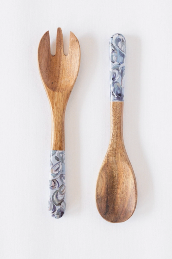 Hovell Wooden Salad Servers - Pewter Shells