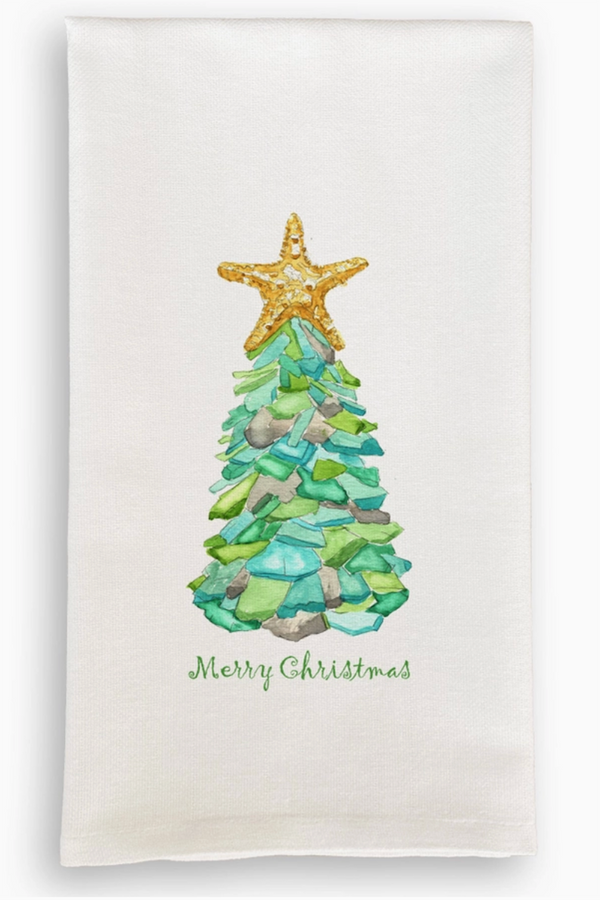 FG Watercolor Tea Towel - Sea Glass Christmas Tree