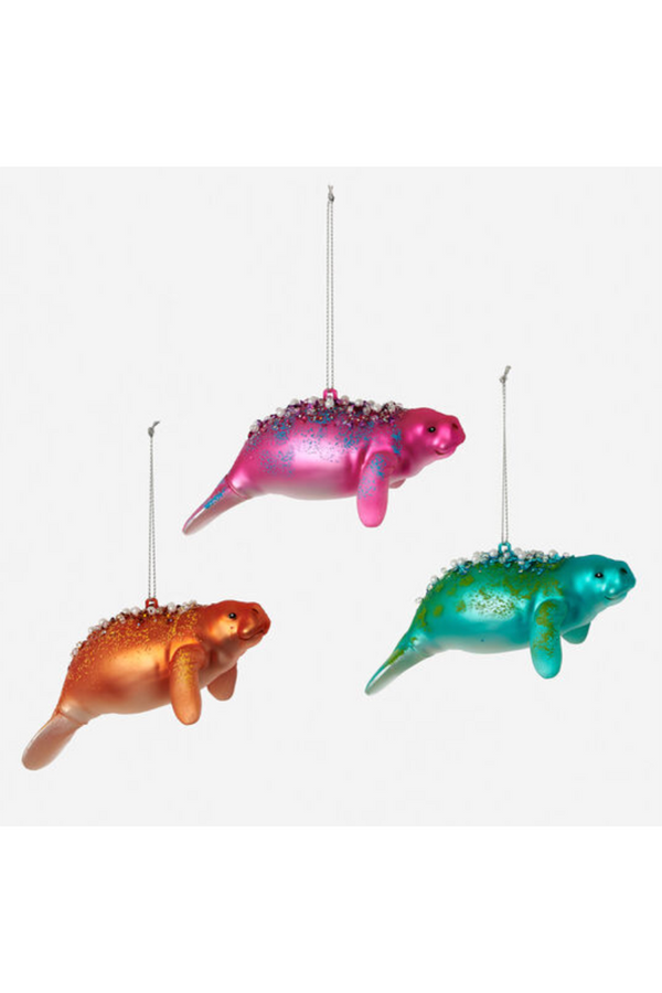 Glass Ornament - Colorful Manatee