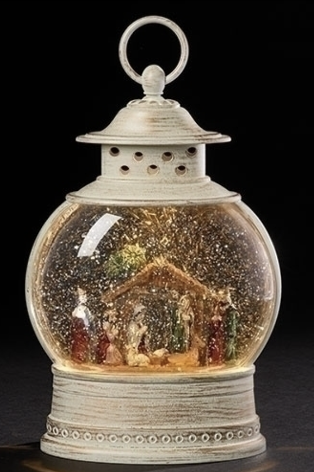 Lighted LED Nativity Lantern Brushed Cream