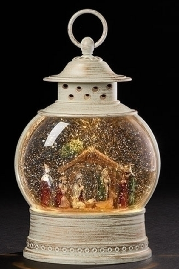 Lighted LED Nativity Lantern Brushed Cream