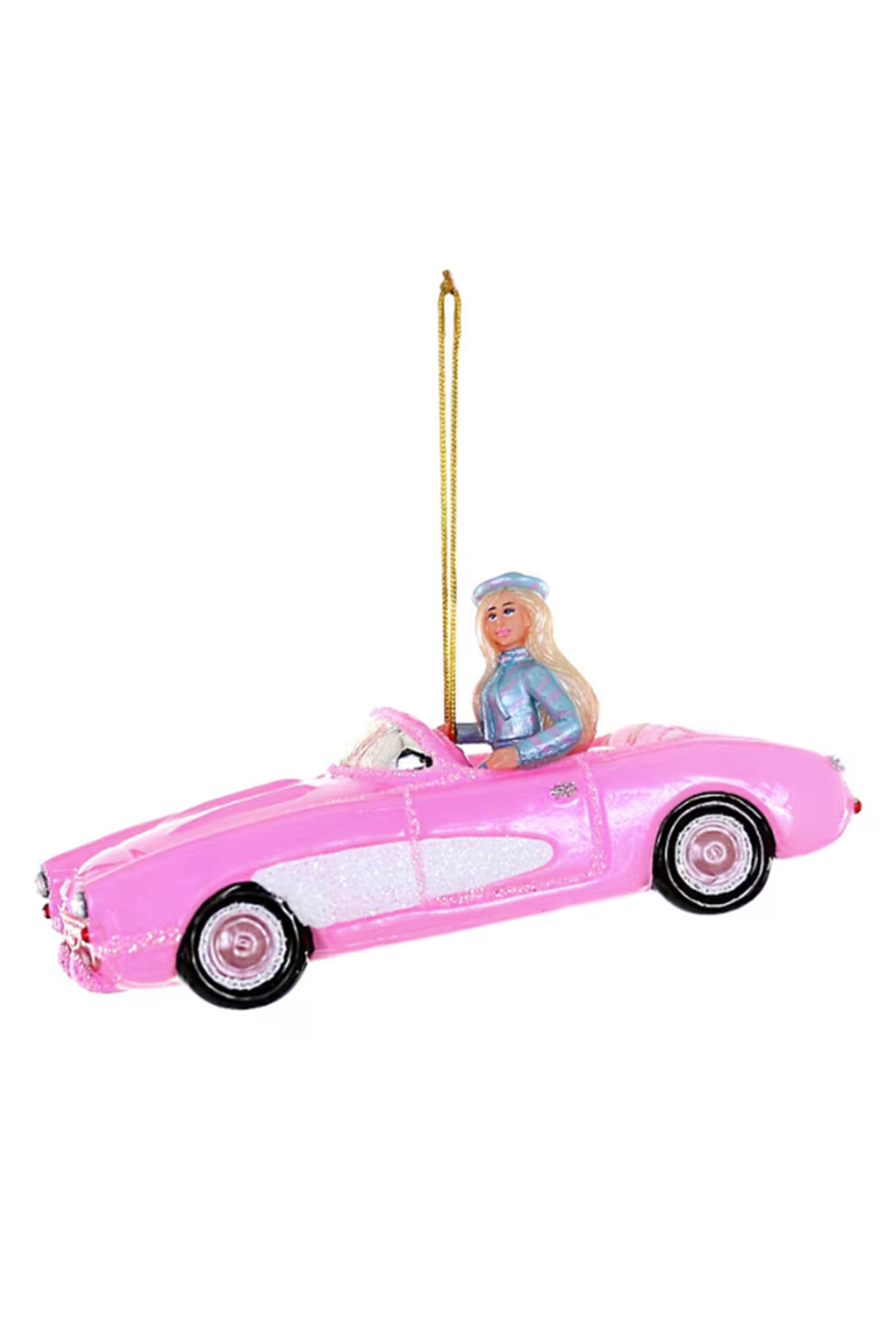 Glass Ornament - Pink Corvette Barbie